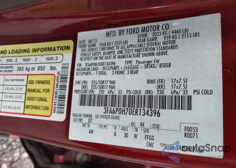 2014 Ford Fusion Se z USA, uszkodzony, nr VIN 3FA6P0H70ER134396